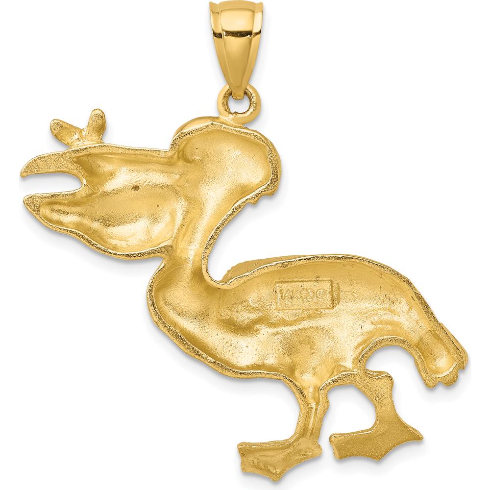 14K Yellow Gold Large Pelican Pendant with Textured Fish Detail by Oro Pregiato