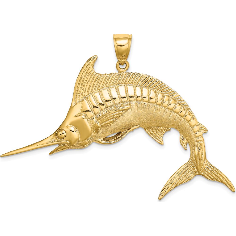 14K Yellow Gold Large Polished and Satin Blue Marlin Pendant by Oro Pregiato