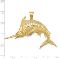 14K Yellow Gold Large Polished and Satin Blue Marlin Pendant by Oro Pregiato