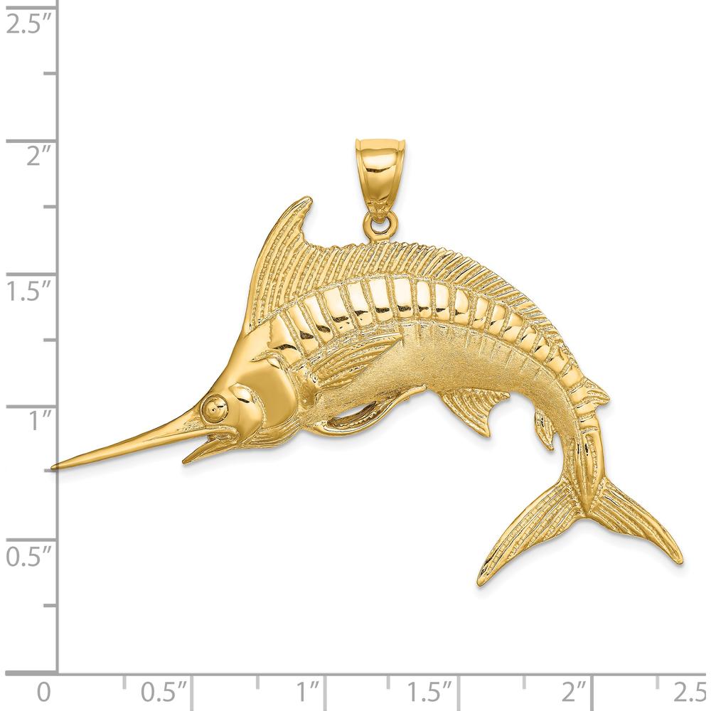 14K Yellow Gold Large Polished and Satin Blue Marlin Pendant by Oro Pregiato