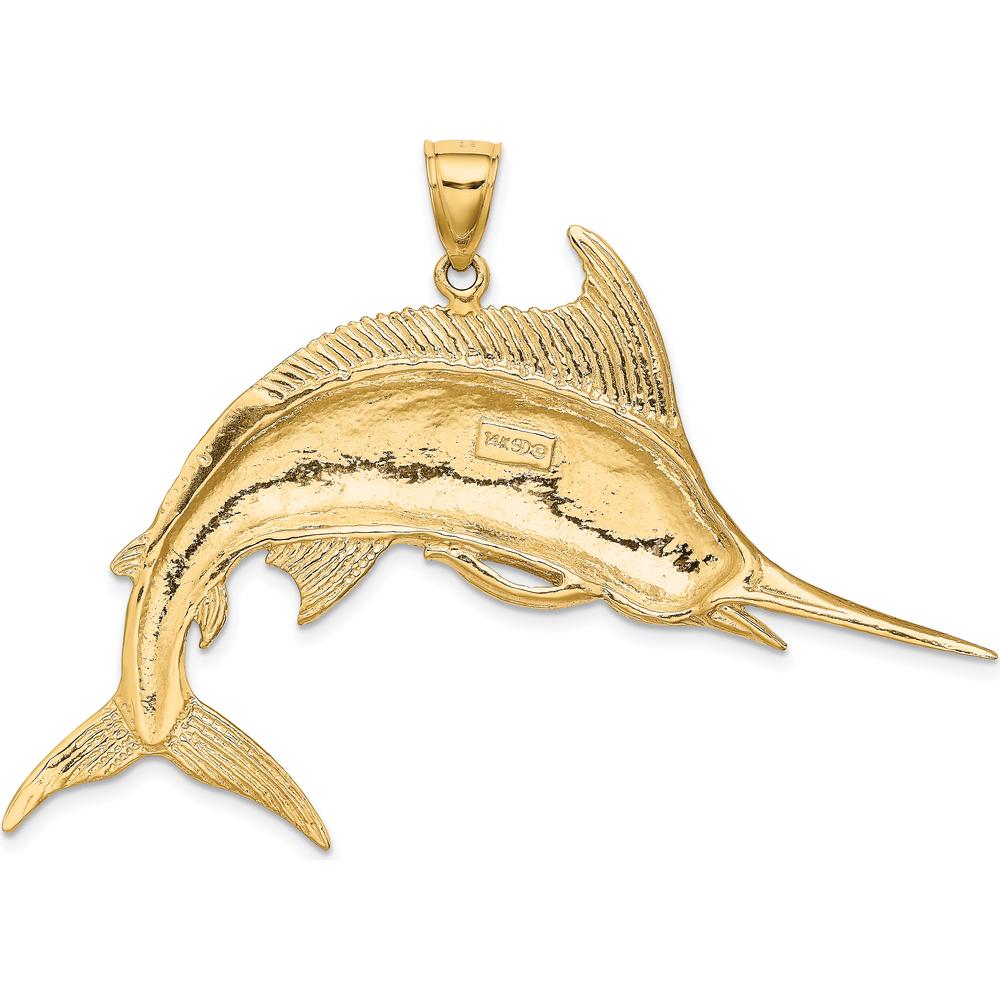 14K Yellow Gold Large Polished and Satin Blue Marlin Pendant by Oro Pregiato