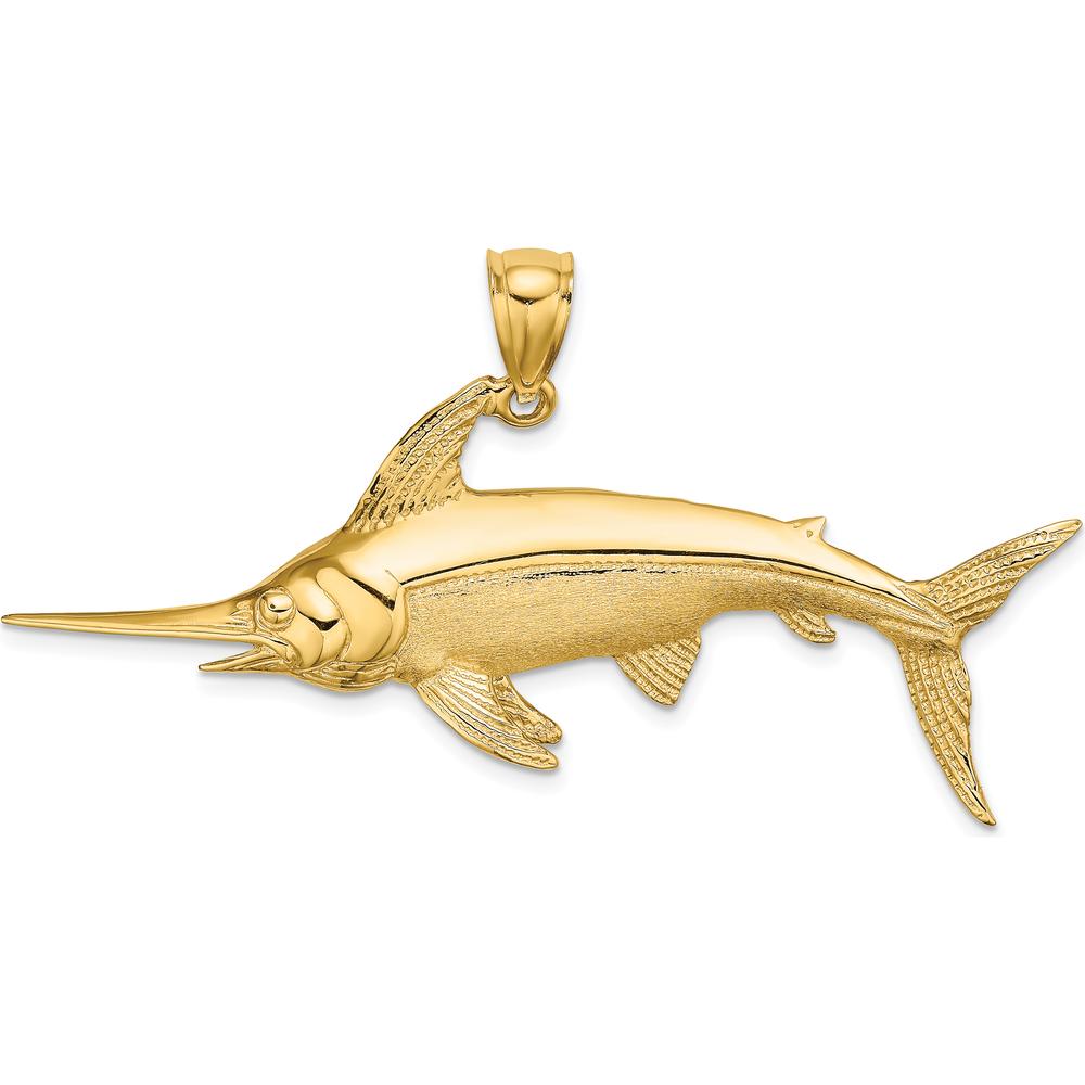 14K Yellow Gold Large Polished and Satin Swordfish Pendant by Oro Pregiato