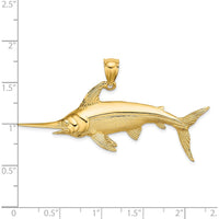 14K Yellow Gold Large Polished and Satin Swordfish Pendant by Oro Pregiato