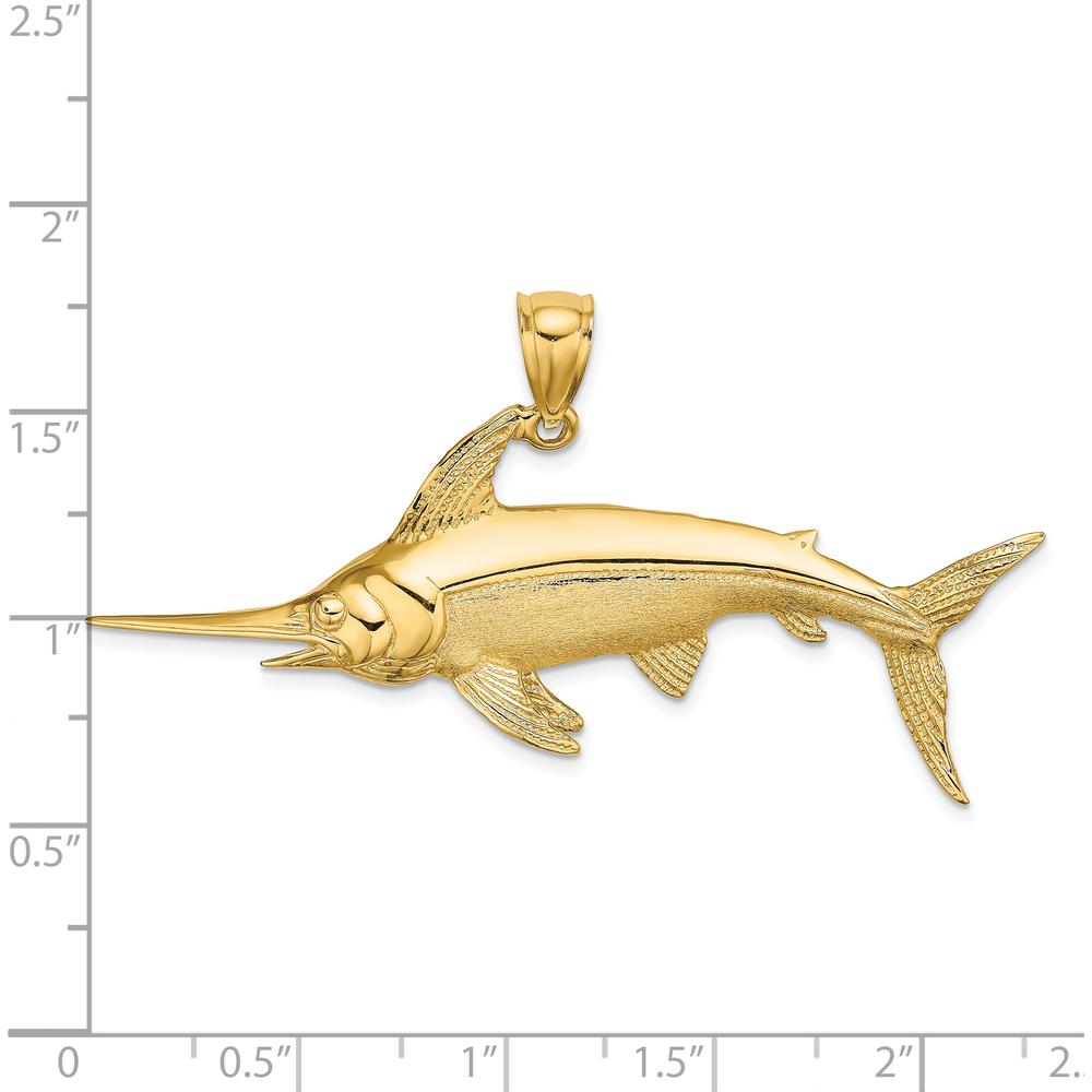 14K Yellow Gold Large Polished and Satin Swordfish Pendant by Oro Pregiato