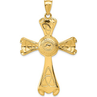 14K Yellow Gold Large Polished Celtic Cross Pendant with Textured Celtic Knot Design - 65mm Length by Oro Pregiato