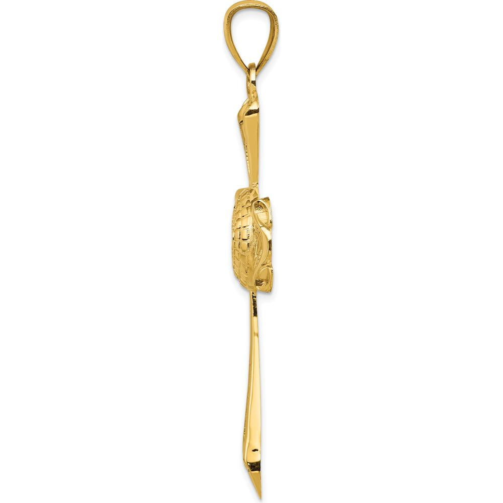 14K Yellow Gold Large Polished Celtic Cross Pendant with Textured Celtic Knot Design - 65mm Length by Oro Pregiato