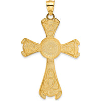 14K Yellow Gold Large Polished Celtic Cross Pendant with Textured Celtic Knot Design - 65mm Length by Oro Pregiato