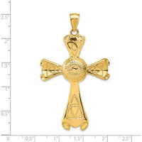 14K Yellow Gold Large Polished Celtic Cross Pendant with Textured Celtic Knot Design - 65mm Length by Oro Pregiato