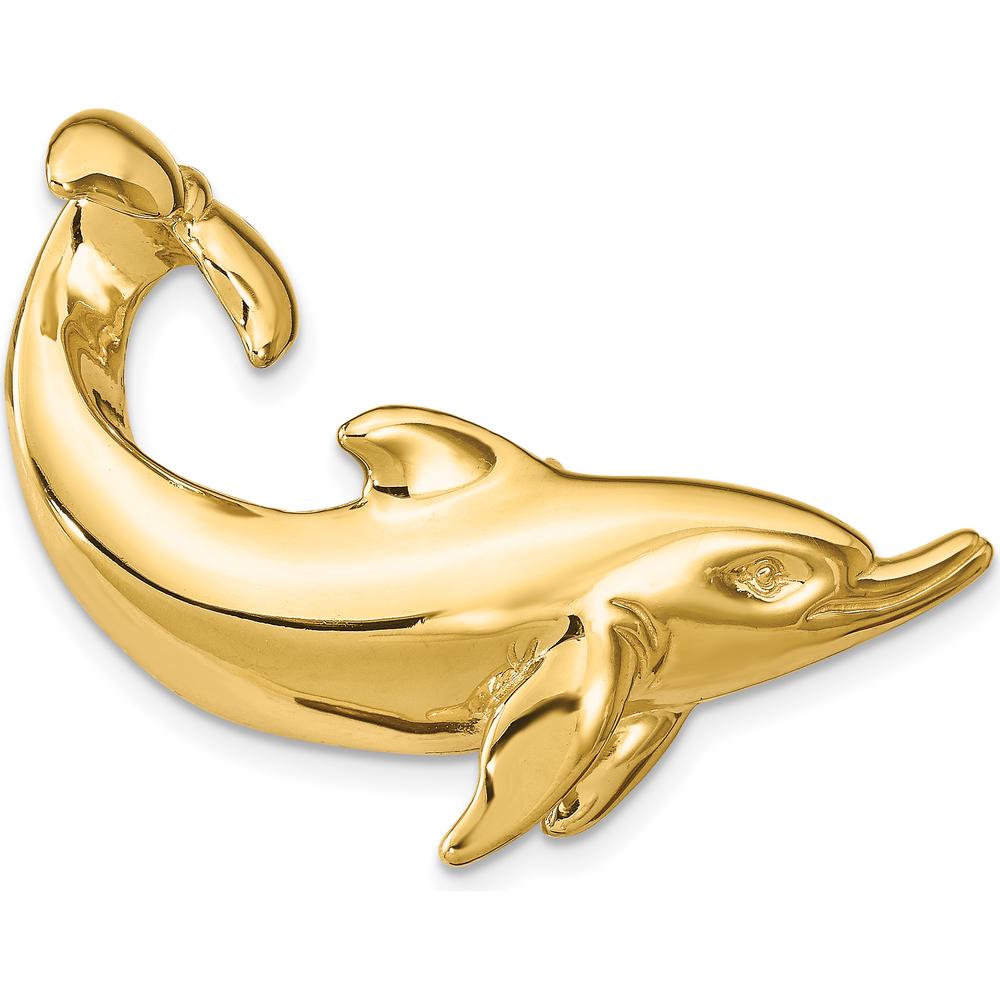 14K Yellow Gold Large Polished Dolphin Slide Pendant for Omega Chain - Nature-Inspired Design by Oro Pregiato