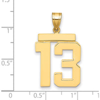 14K Yellow Gold Large Polished Number 13 Charm - Bold Statement Pendant by Oro Pregiato