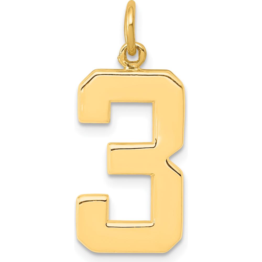 14K Yellow Gold Large Polished Number 3 Charm by Oro Pregiato