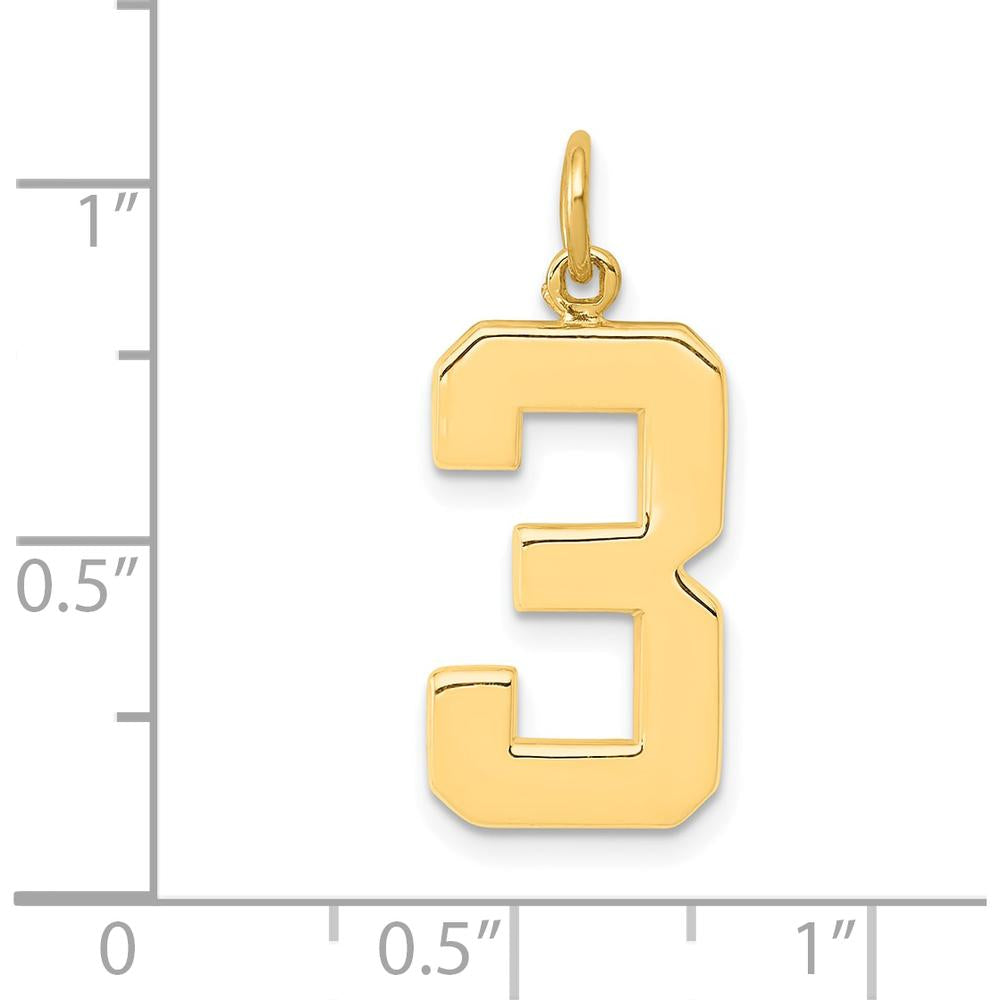 14K Yellow Gold Large Polished Number 3 Charm by Oro Pregiato