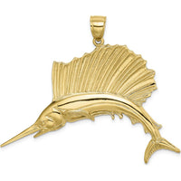 14K Yellow Gold Large Polished Sailfish Charm - 36.4mm Length by Oro Pregiato