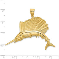 14K Yellow Gold Large Polished Sailfish Charm - 36.4mm Length by Oro Pregiato