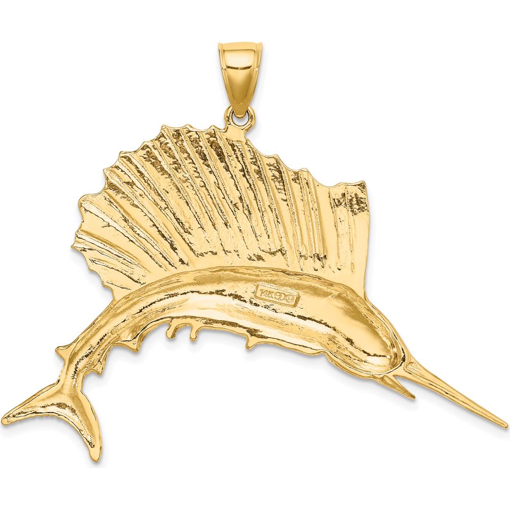 14K Yellow Gold Large Polished Sailfish Charm - 36.4mm Length by Oro Pregiato