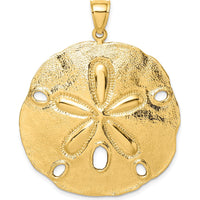 14K Yellow Gold Large Polished Sand Dollar Pendant with Textured Detailing by Oro Pregiato