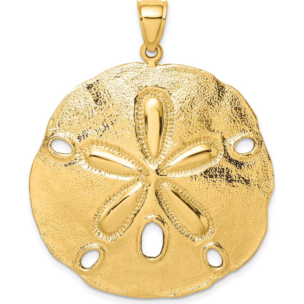 14K Yellow Gold Large Polished Sand Dollar Pendant with Textured Detailing by Oro Pregiato