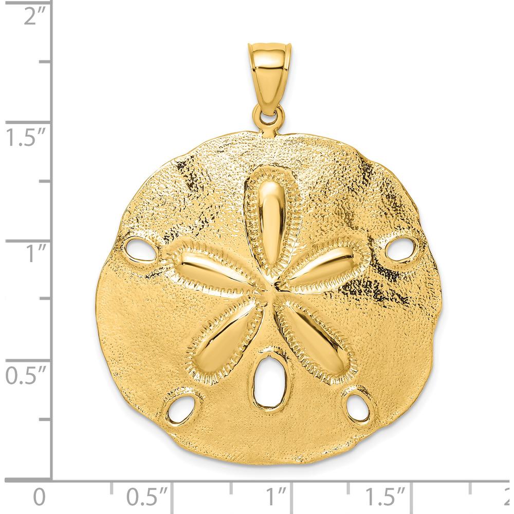 14K Yellow Gold Large Polished Sand Dollar Pendant with Textured Detailing by Oro Pregiato