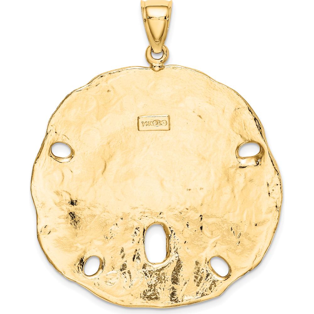 14K Yellow Gold Large Polished Sand Dollar Pendant with Textured Detailing by Oro Pregiato