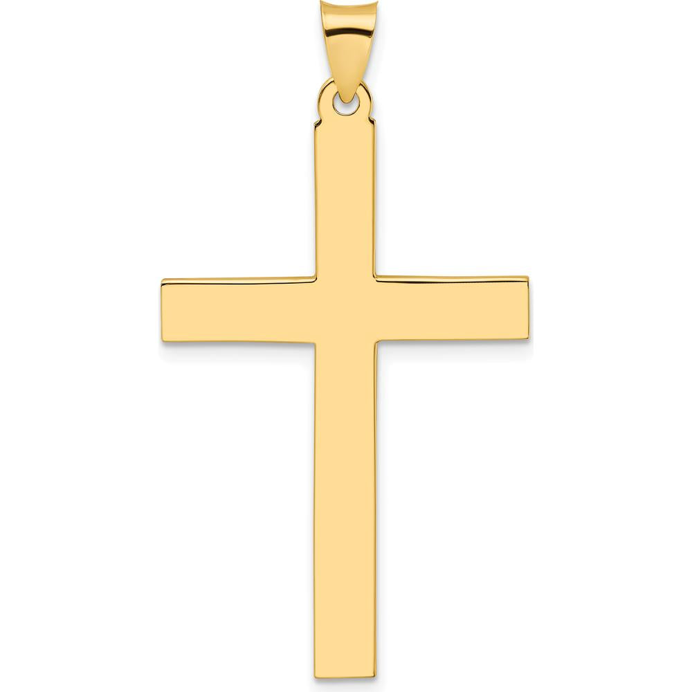 14K Yellow Gold Large Polished Solid Cross Pendant - 47mm Length by Oro Pregiato