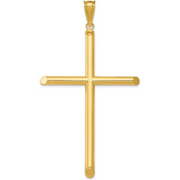 14K Yellow Gold Large Polished Tube Cross Pendant - 70.7mm Length, 37.45mm Width by Oro Pregiato