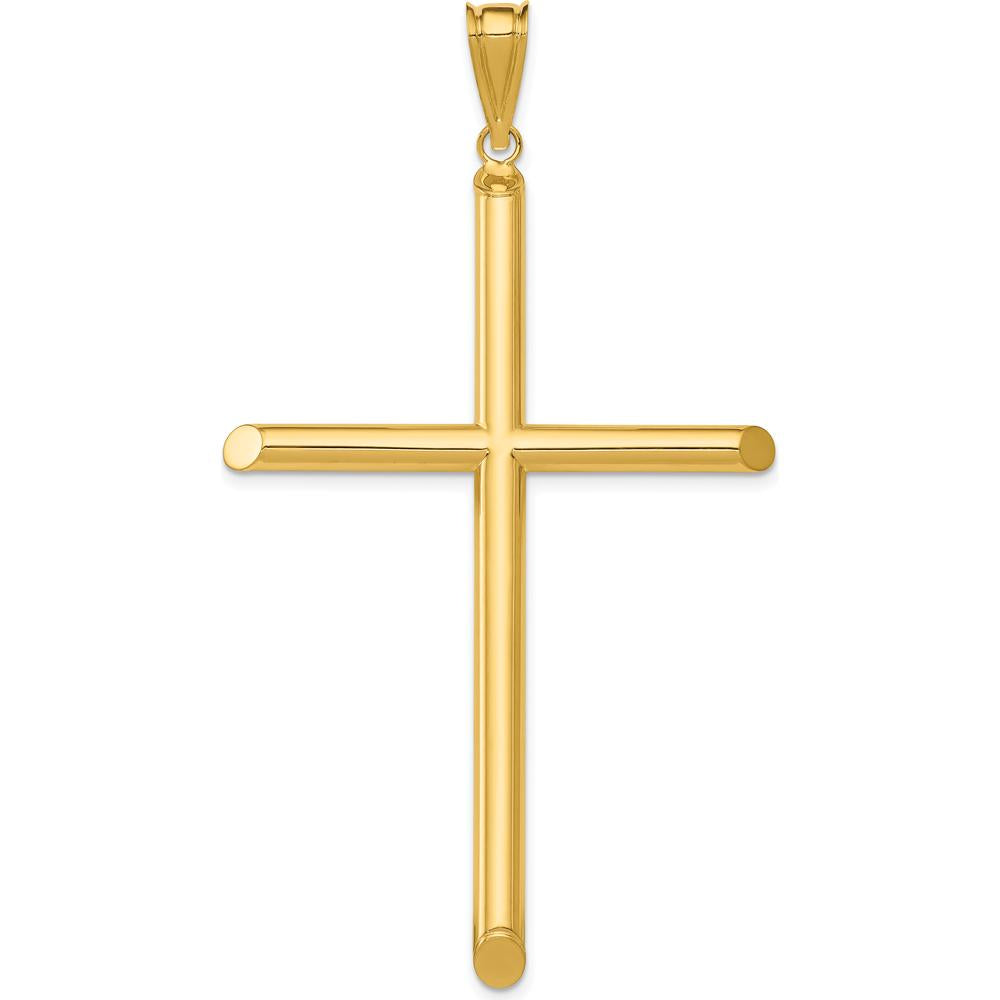 14K Yellow Gold Large Polished Tube Cross Pendant - 70.7mm Length, 37.45mm Width by Oro Pregiato