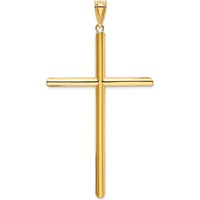 14K Yellow Gold Large Polished Tube Cross Pendant - 70.7mm Length, 37.45mm Width by Oro Pregiato