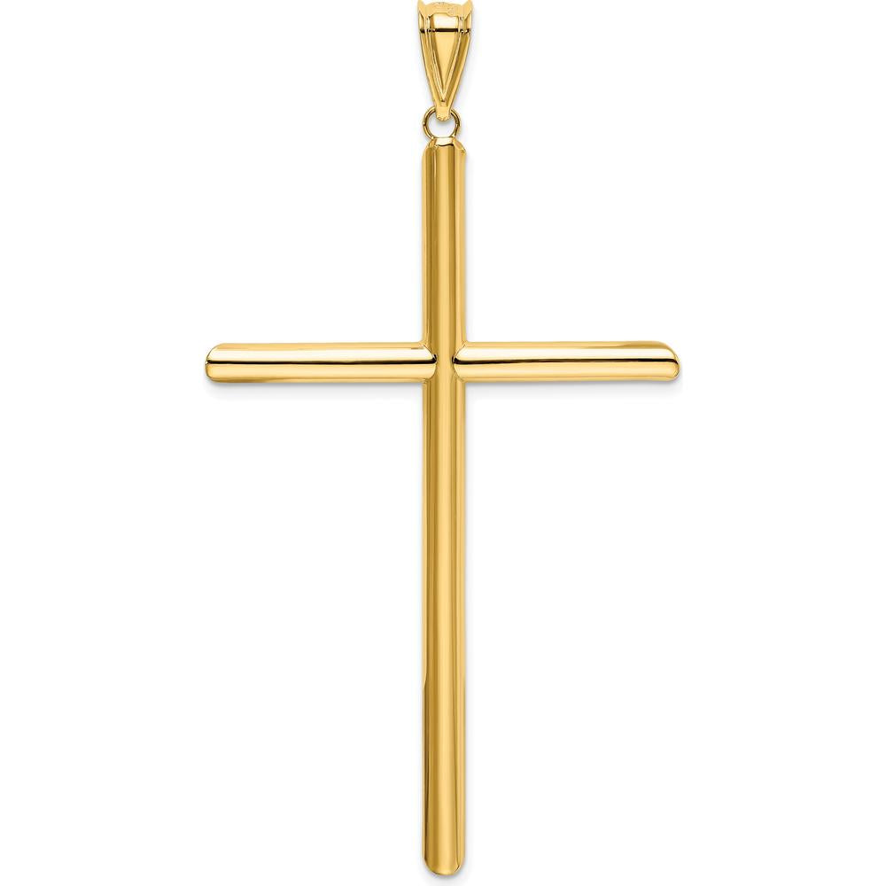 14K Yellow Gold Large Polished Tube Cross Pendant - 70.7mm Length, 37.45mm Width by Oro Pregiato