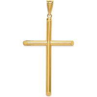 14K Yellow Gold Large Polished Tube Cross Pendant with 3D Design by Oro Pregiato