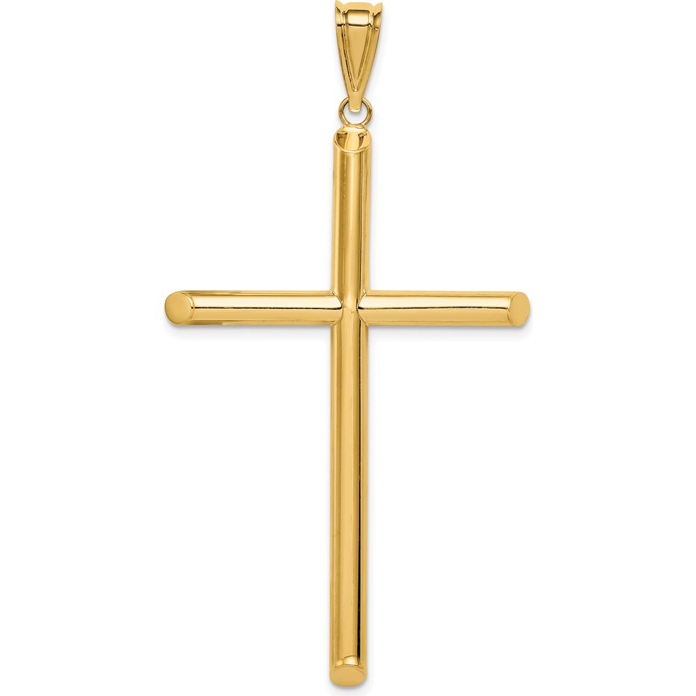 14K Yellow Gold Large Polished Tube Cross Pendant with 3D Design by Oro Pregiato