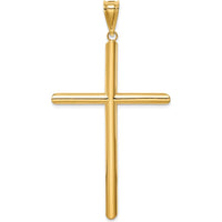 14K Yellow Gold Large Polished Tube Cross Pendant with 3D Design by Oro Pregiato