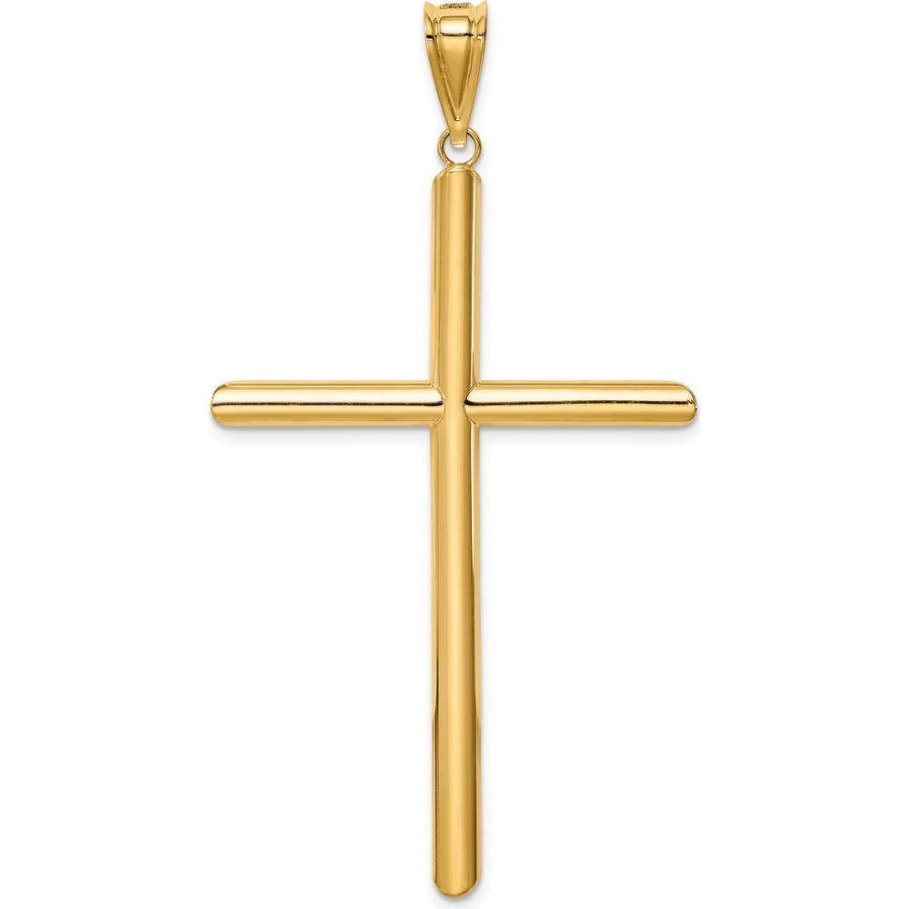 14K Yellow Gold Large Polished Tube Cross Pendant with 3D Design by Oro Pregiato