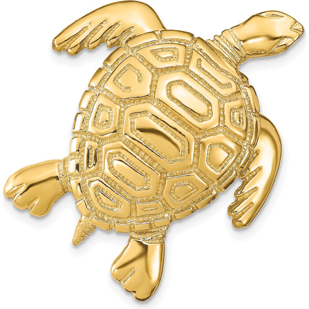 14K Yellow Gold Large Polished Turtle Omega Slide Charm - Symbolic Design by 0