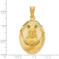 14K Yellow Gold Large Sagrado Corazon de Jesus Oval Pendant with Diamond-Cut Detailing by Oro Pregiato