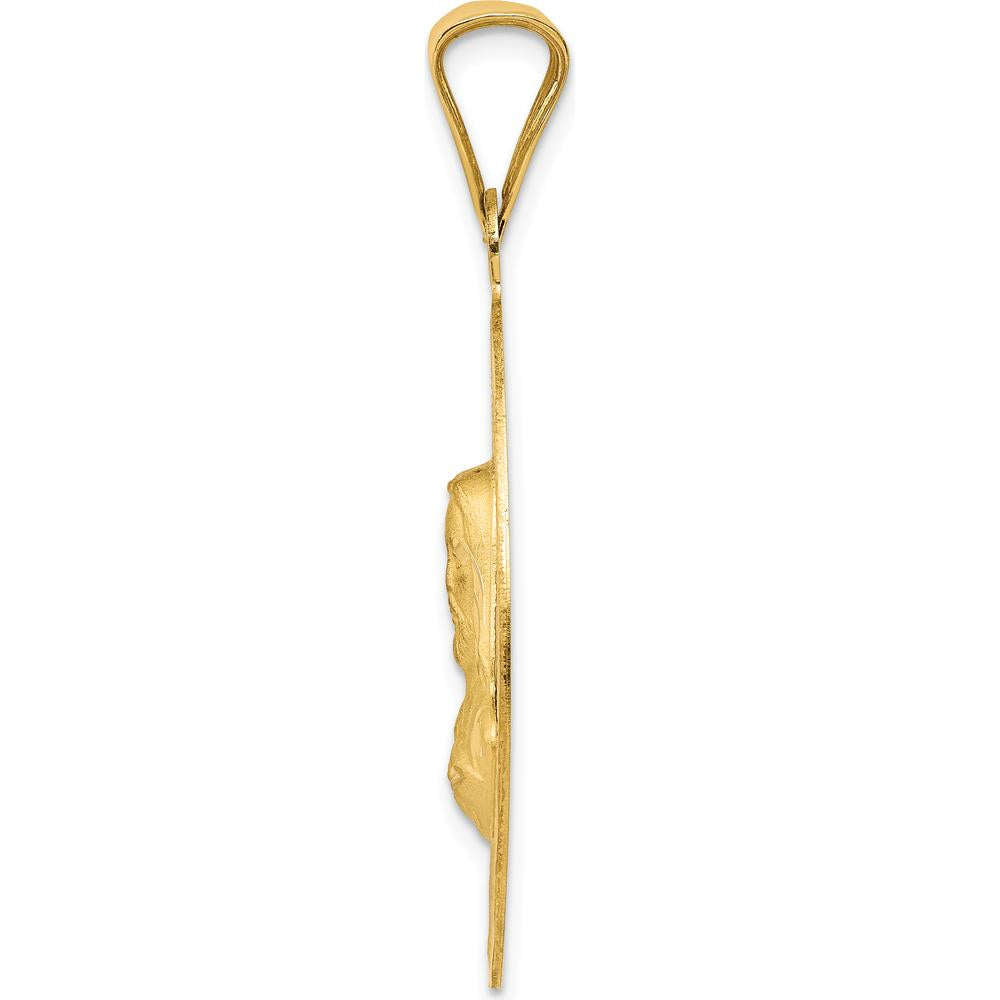 14K Yellow Gold Large Sagrado Corazon de Jesus Pendant with Rose and White Rhodium Diamond-Cut Detailing by Oro Pregiato
