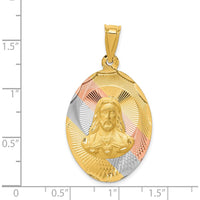 14K Yellow Gold Large Sagrado Corazon de Jesus Pendant with Rose and White Rhodium Diamond-Cut Detailing by Oro Pregiato