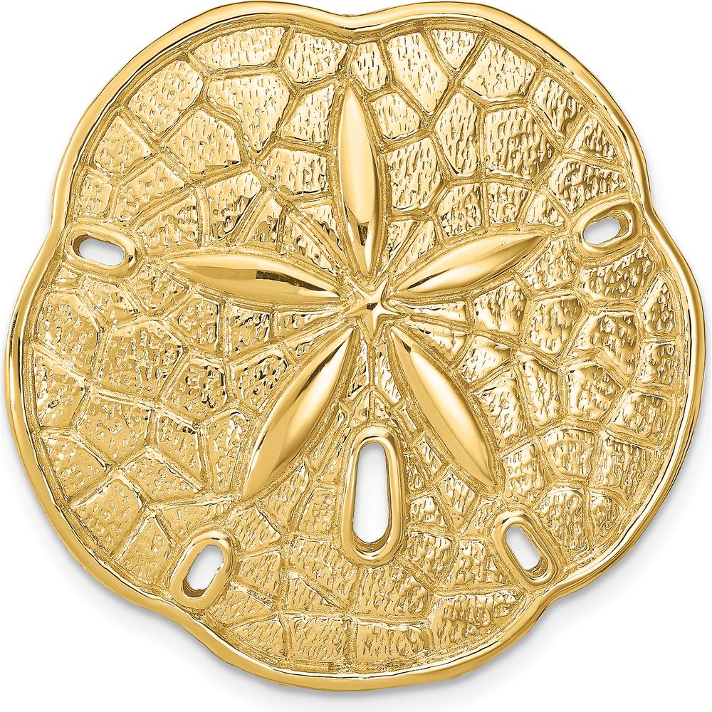 14K Yellow Gold Large Sand Dollar Slide Pendant - Textured Beach-Inspired Design by Oro Pregiato