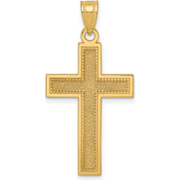 14K Yellow Gold Large Satin Cross Pendant - Faith Symbol with Textured Finish by Oro Pregiato