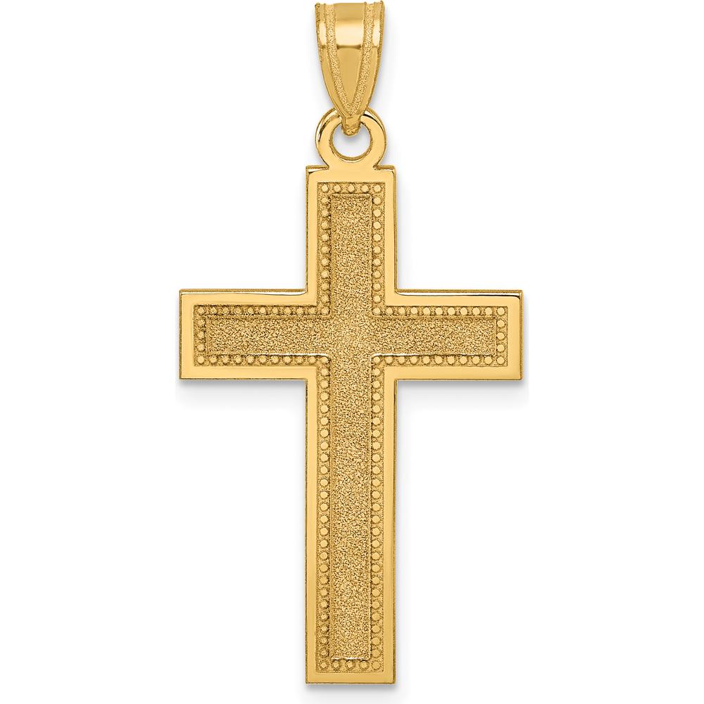 14K Yellow Gold Large Satin Cross Pendant - Faith Symbol with Textured Finish by Oro Pregiato