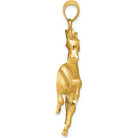 14K Yellow Gold Large Satin Diamond-Cut Horse Pendant - 49.5mm Length by Oro Pregiato