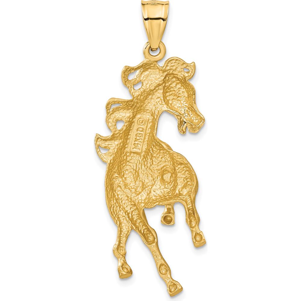 14K Yellow Gold Large Satin Diamond-Cut Horse Pendant - 49.5mm Length by Oro Pregiato