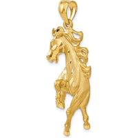 14K Yellow Gold Large Satin Diamond-Cut Horse Pendant - 49.5mm Length by Oro Pregiato