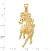 14K Yellow Gold Large Satin Diamond-Cut Horse Pendant - 49.5mm Length by Oro Pregiato