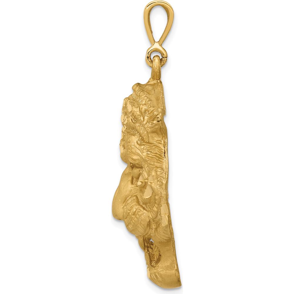 14K Yellow Gold Large Satin Diamond-Cut Tiger Head Pendant - 45mm Total Length by Oro Pregiato