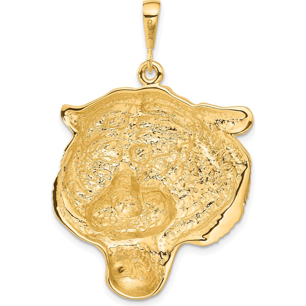 14K Yellow Gold Large Satin Diamond-Cut Tiger Head Pendant - 45mm Total Length by Oro Pregiato