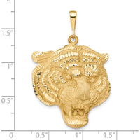 14K Yellow Gold Large Satin Diamond-Cut Tiger Head Pendant - 45mm Total Length by Oro Pregiato