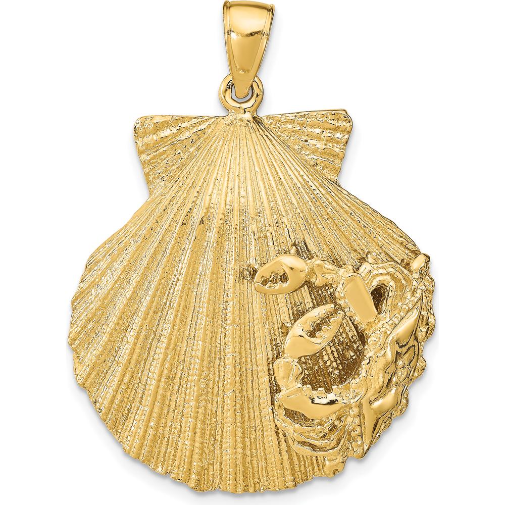 14K Yellow Gold Large Scallop Shell Pendant with Crab Detail by Oro Pregiato