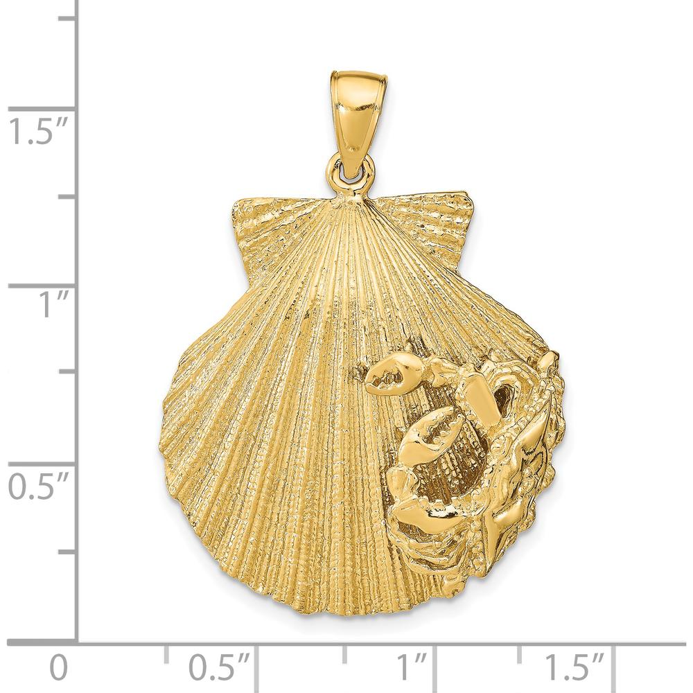 14K Yellow Gold Large Scallop Shell Pendant with Crab Detail by Oro Pregiato