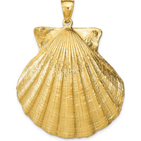 14K Yellow Gold Large Scallop Shell Textured Pendant - 48mm Coastal Motif by Oro Pregiato