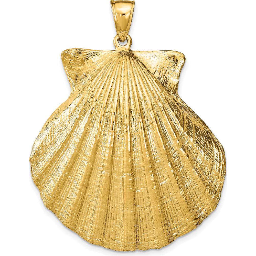 14K Yellow Gold Large Scallop Shell Textured Pendant - 48mm Coastal Motif by Oro Pregiato